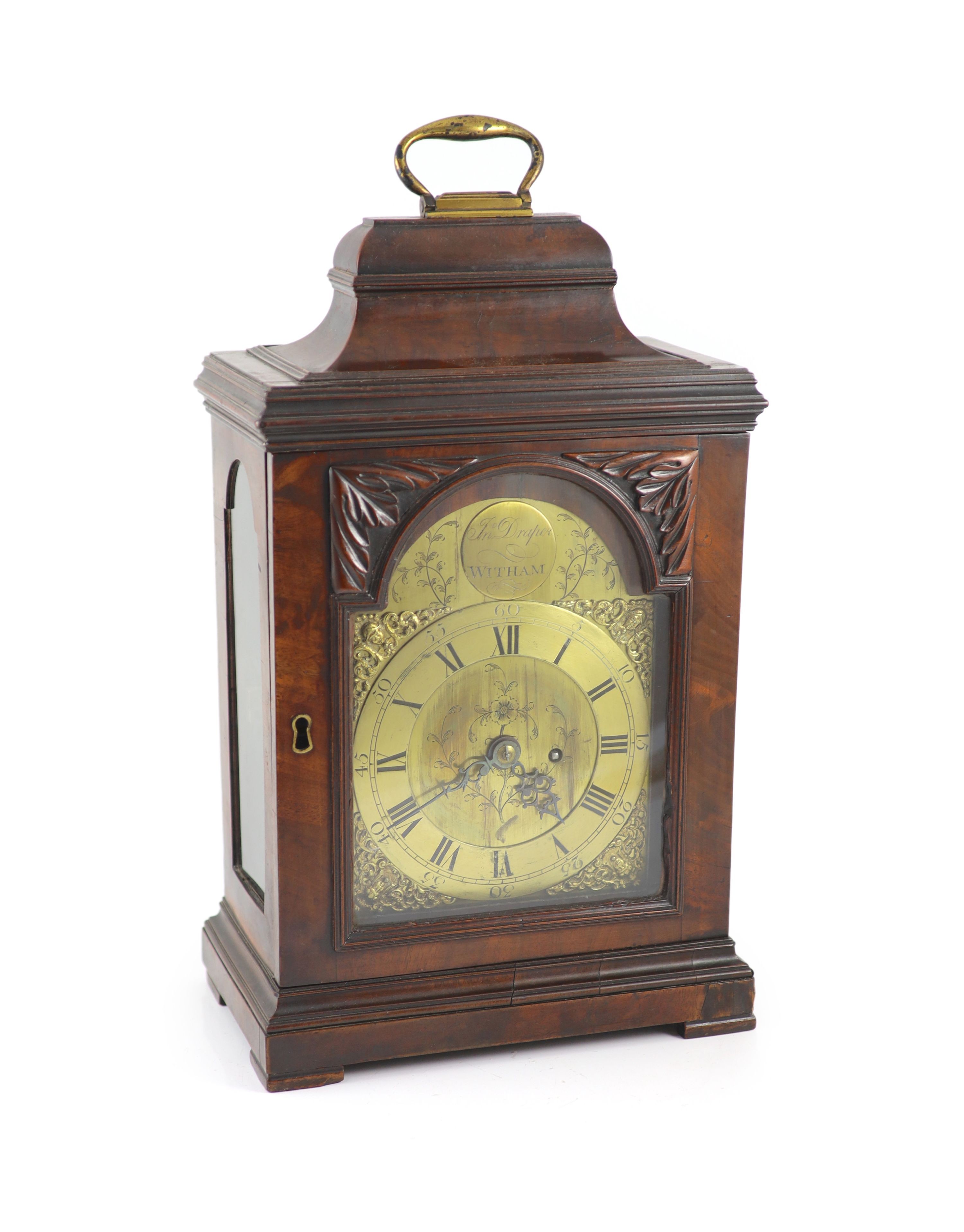 John Draper of Witham. A George III mahogany bracket timepiece, H 50cm. W 29cm. D 17.5cm.